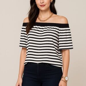 Loft flowy chiffon striped off shoulder top ❤️